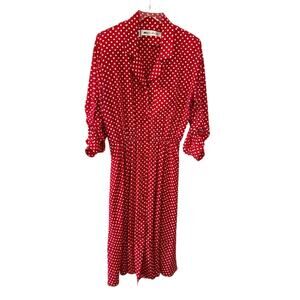 Vintage MS Chaus Full Button Shirt Dress 10 Red Polka Dot Knee Length Retro